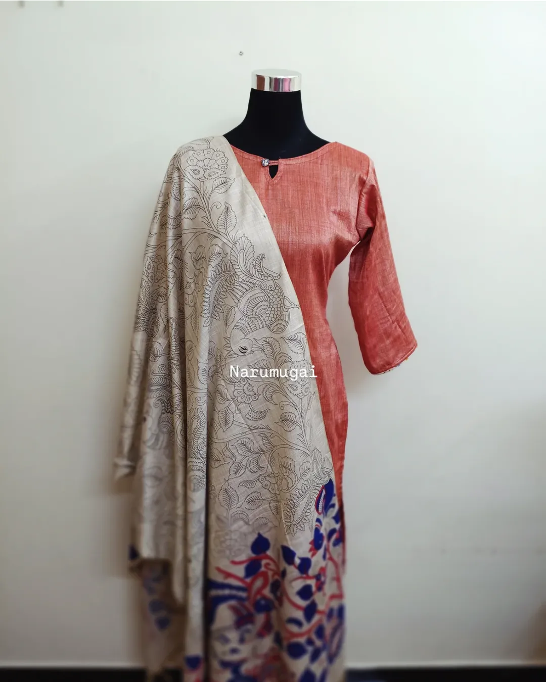 Khadi cotton kurti with kalamkari duppata