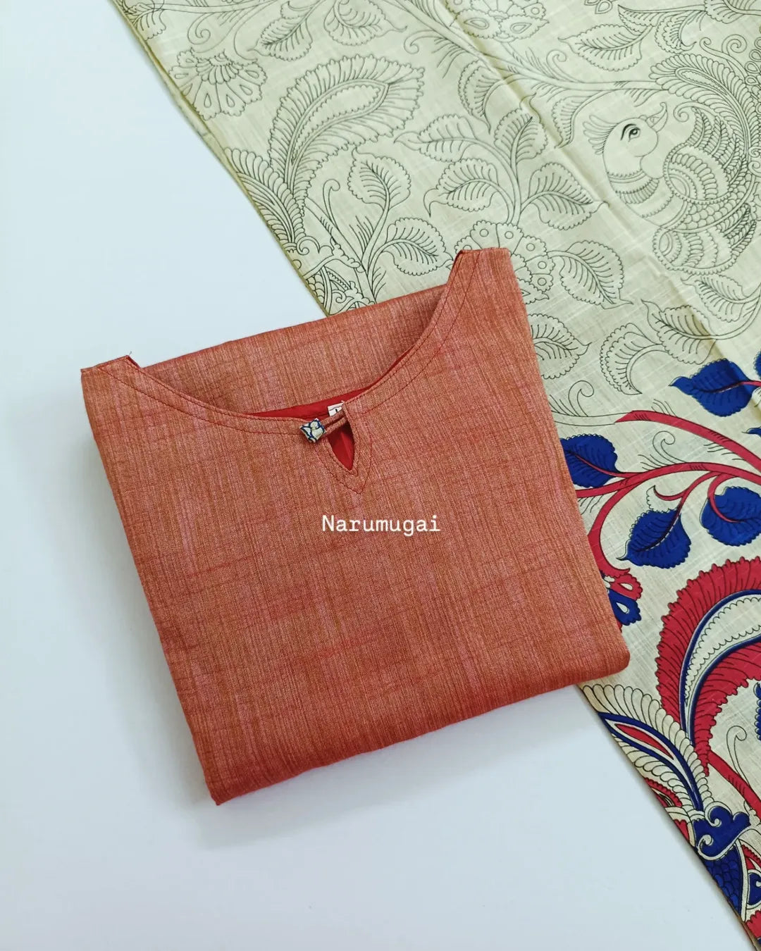 Khadi cotton kurti with kalamkari duppata
