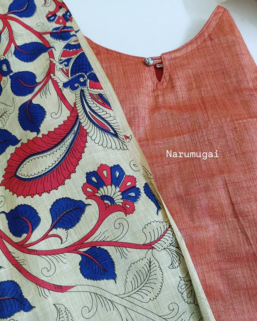 Khadi cotton kurti with kalamkari duppata