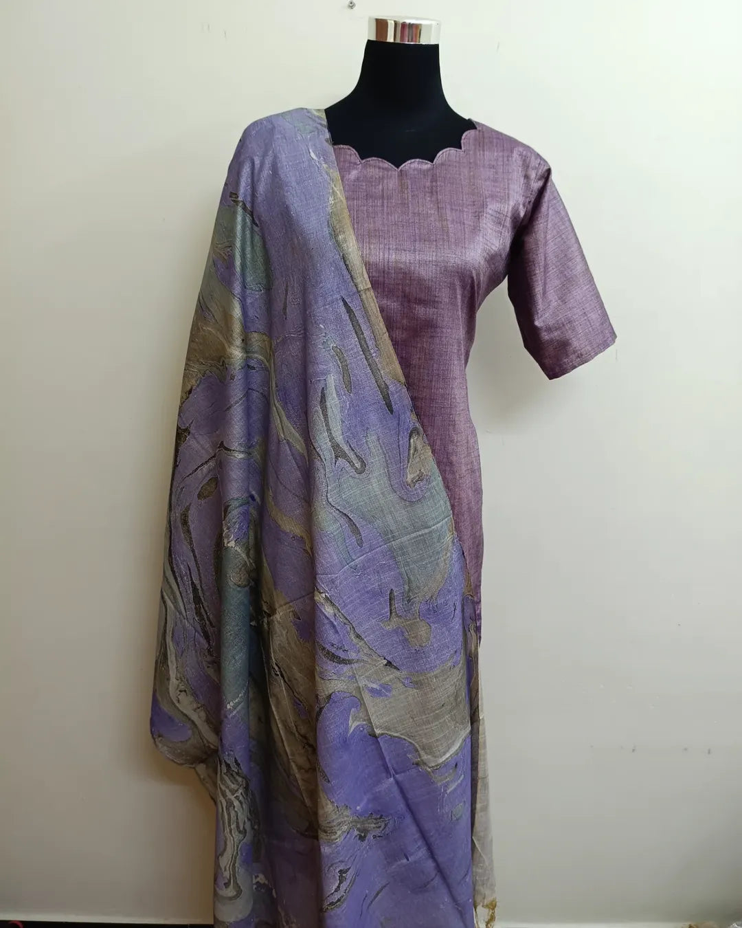 Khadi cotton kurti with marble printed dupatta( pre - order)