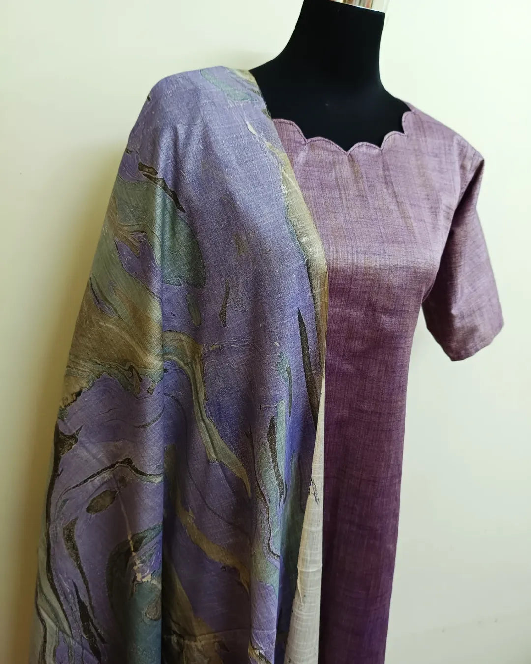 Khadi cotton kurti with marble printed dupatta( pre - order)