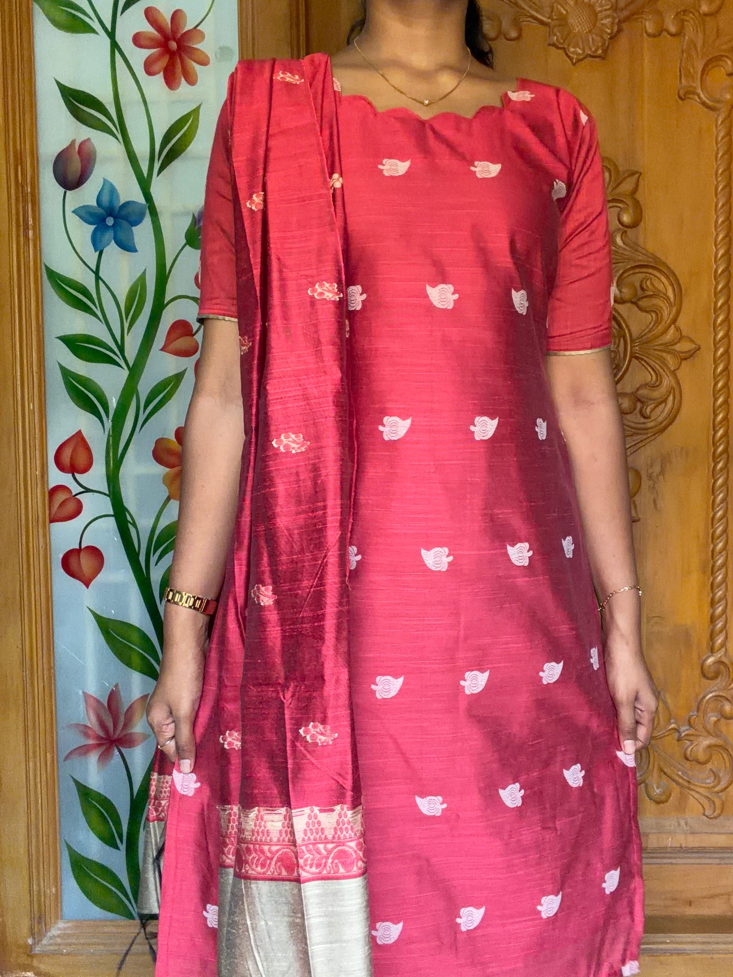 Raw silk kurti set with dupatta (3pcs)