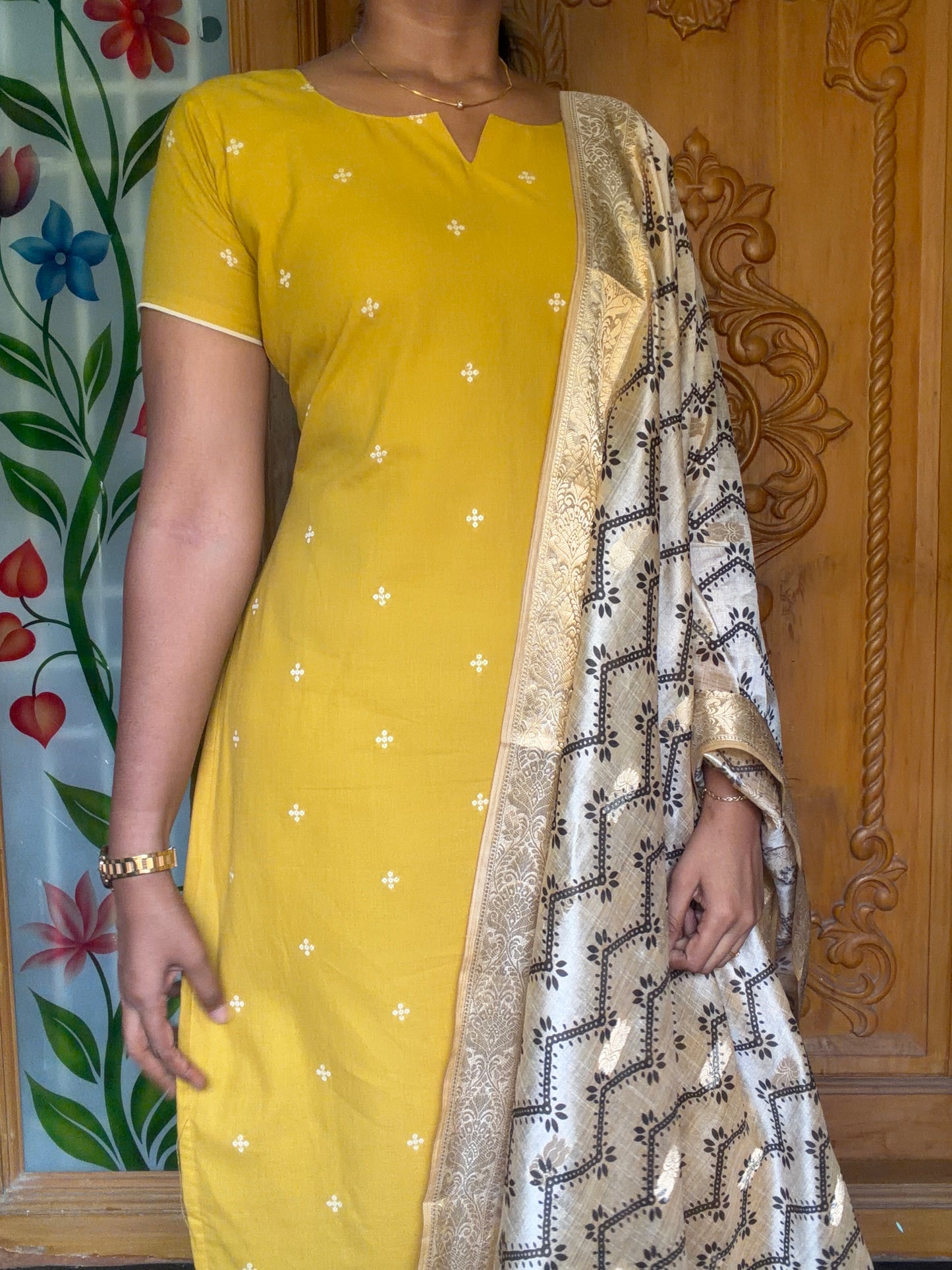 Handloom Cotton kurti with soft silk dupatta