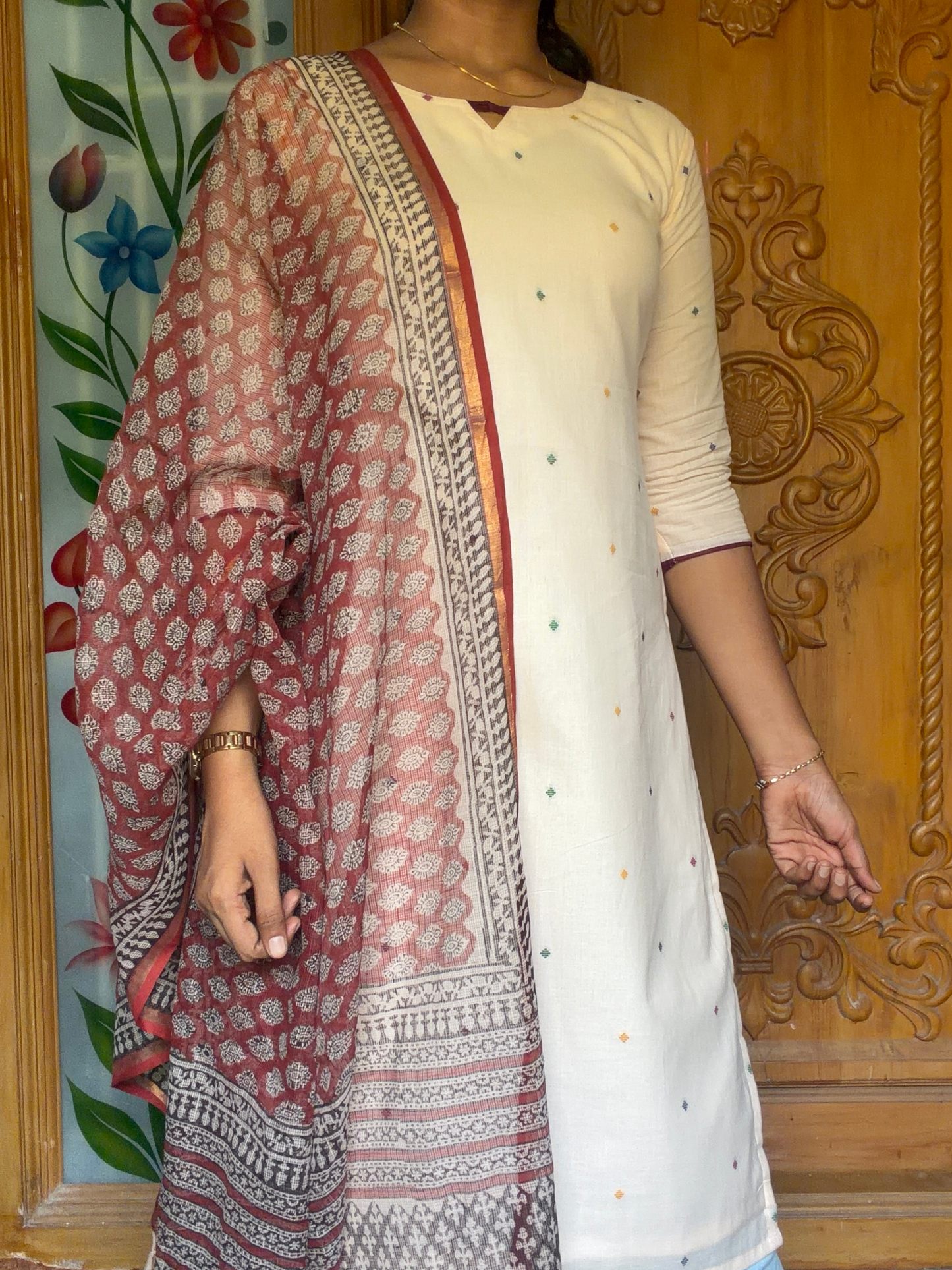Handloom Cotton kurti with Kota dupatta