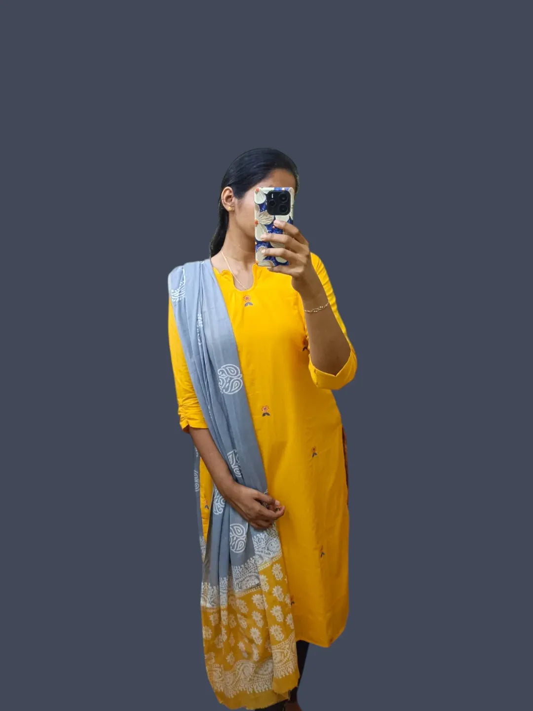 Sunflower embroidery kurti with dupatta