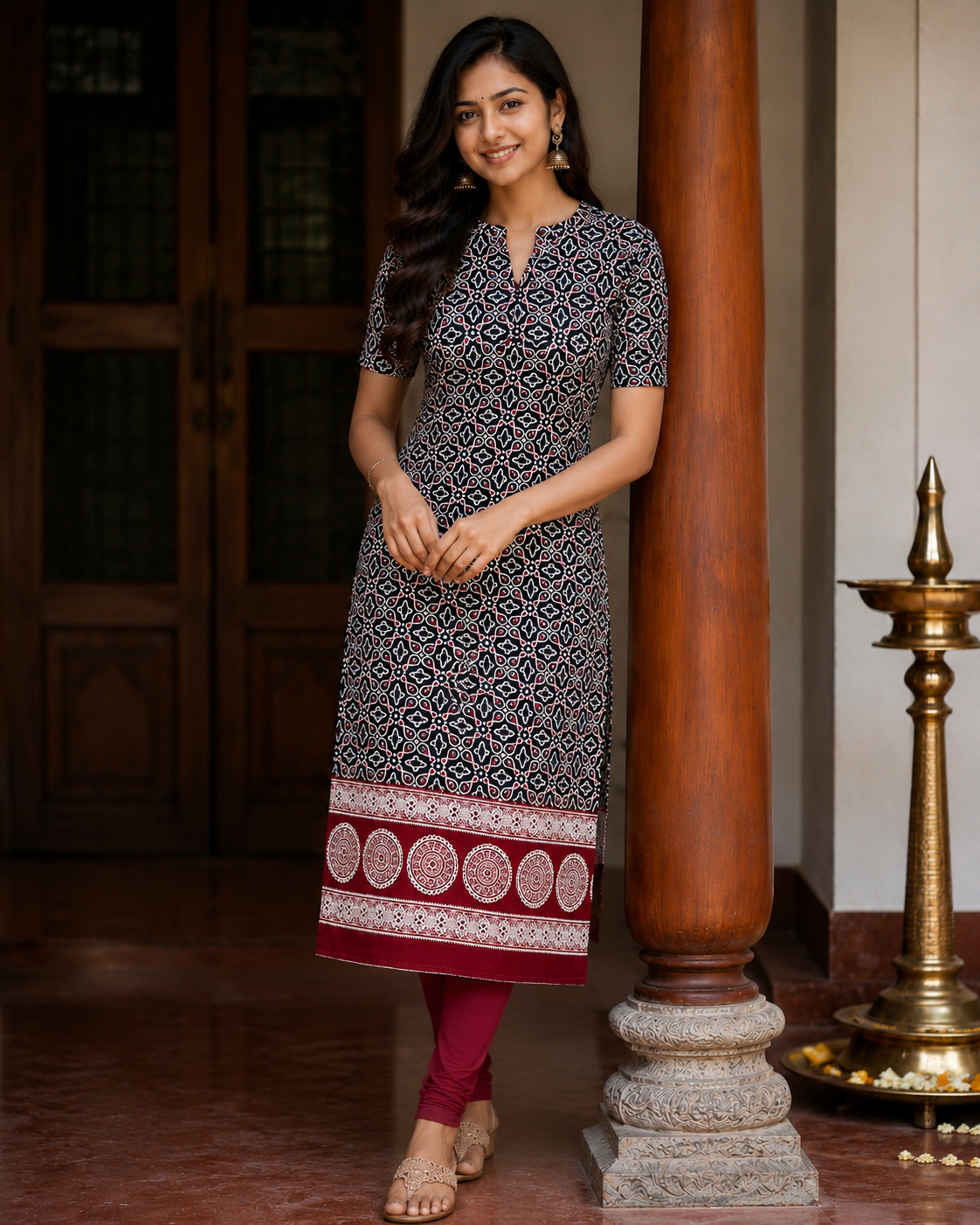 Ajrakh printed Cotton kurti with Lining