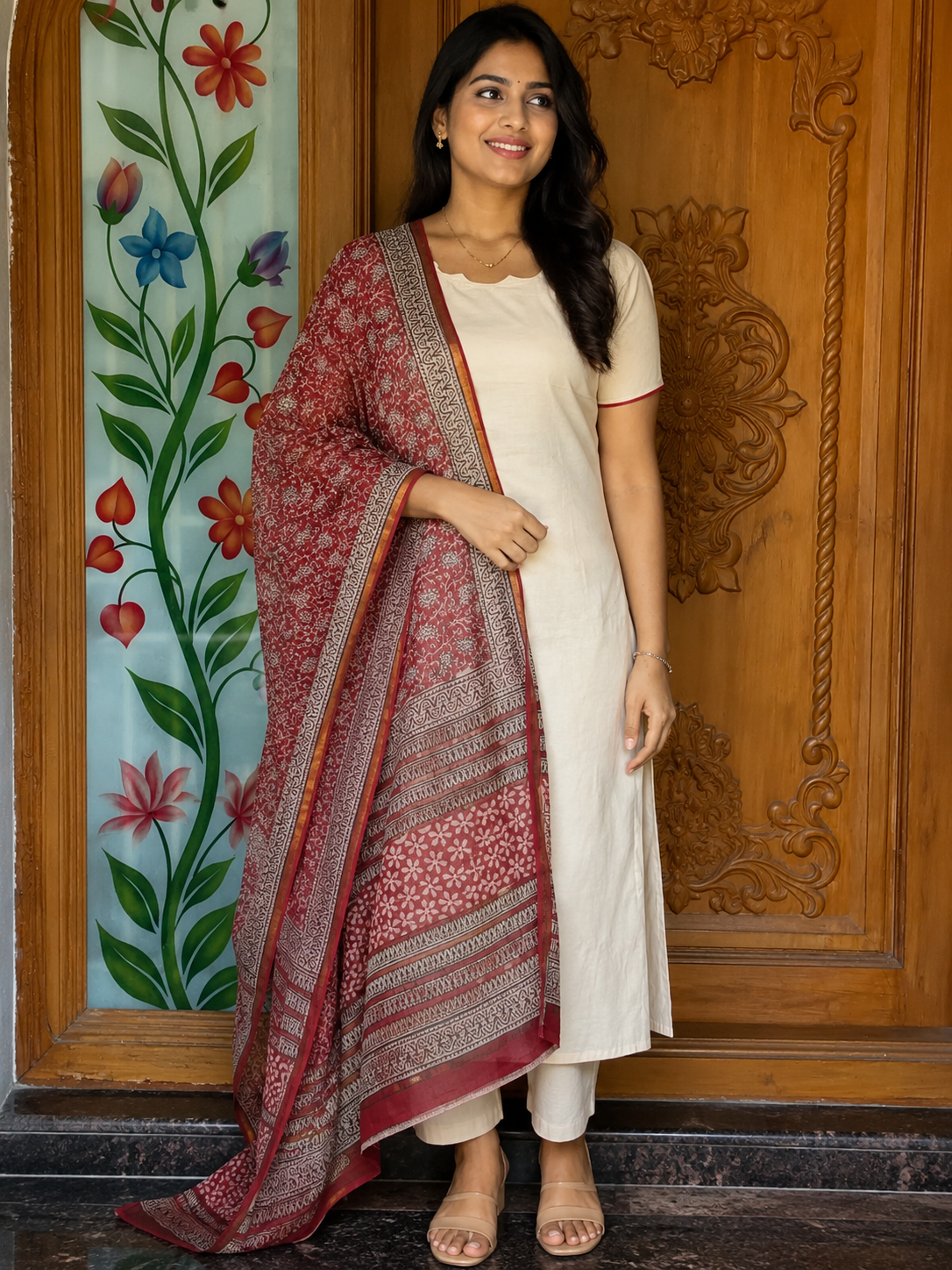 Handloom Cotton Kurti with Kota dupatta