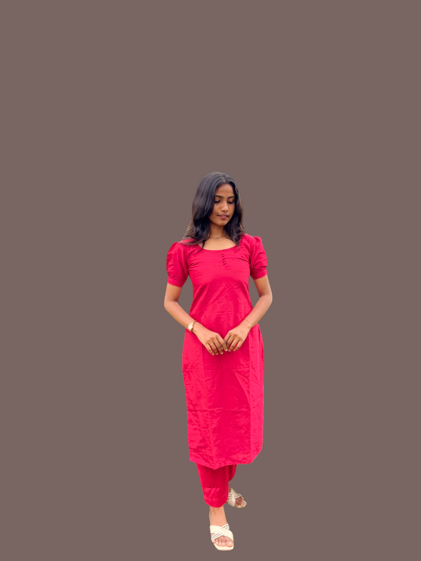 Raw silk kurti set with kota dupatta