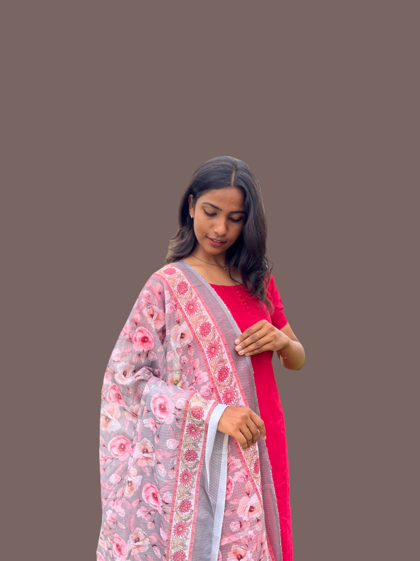 Raw silk kurti set with kota dupatta