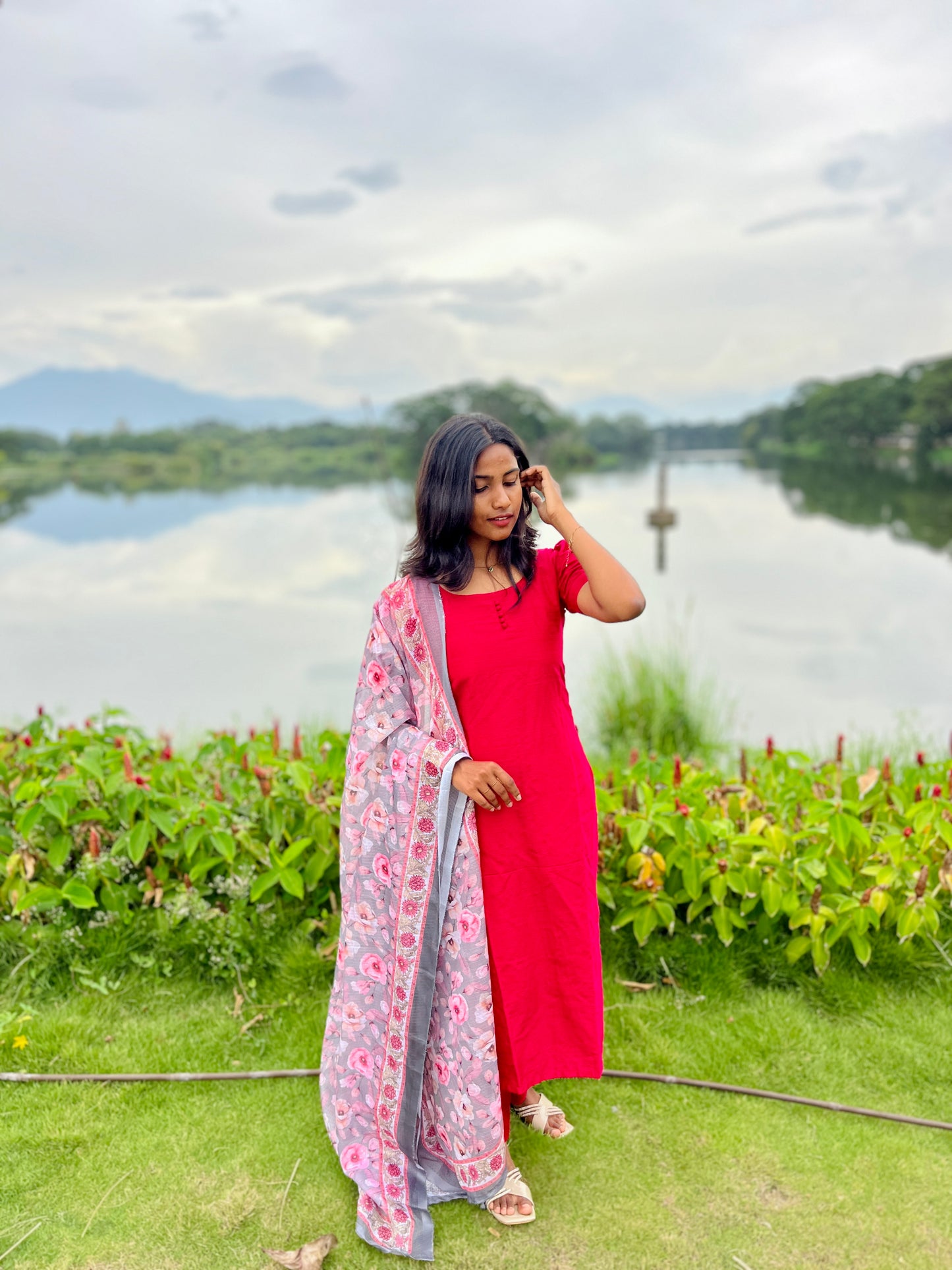 Raw silk kurti set with kota dupatta