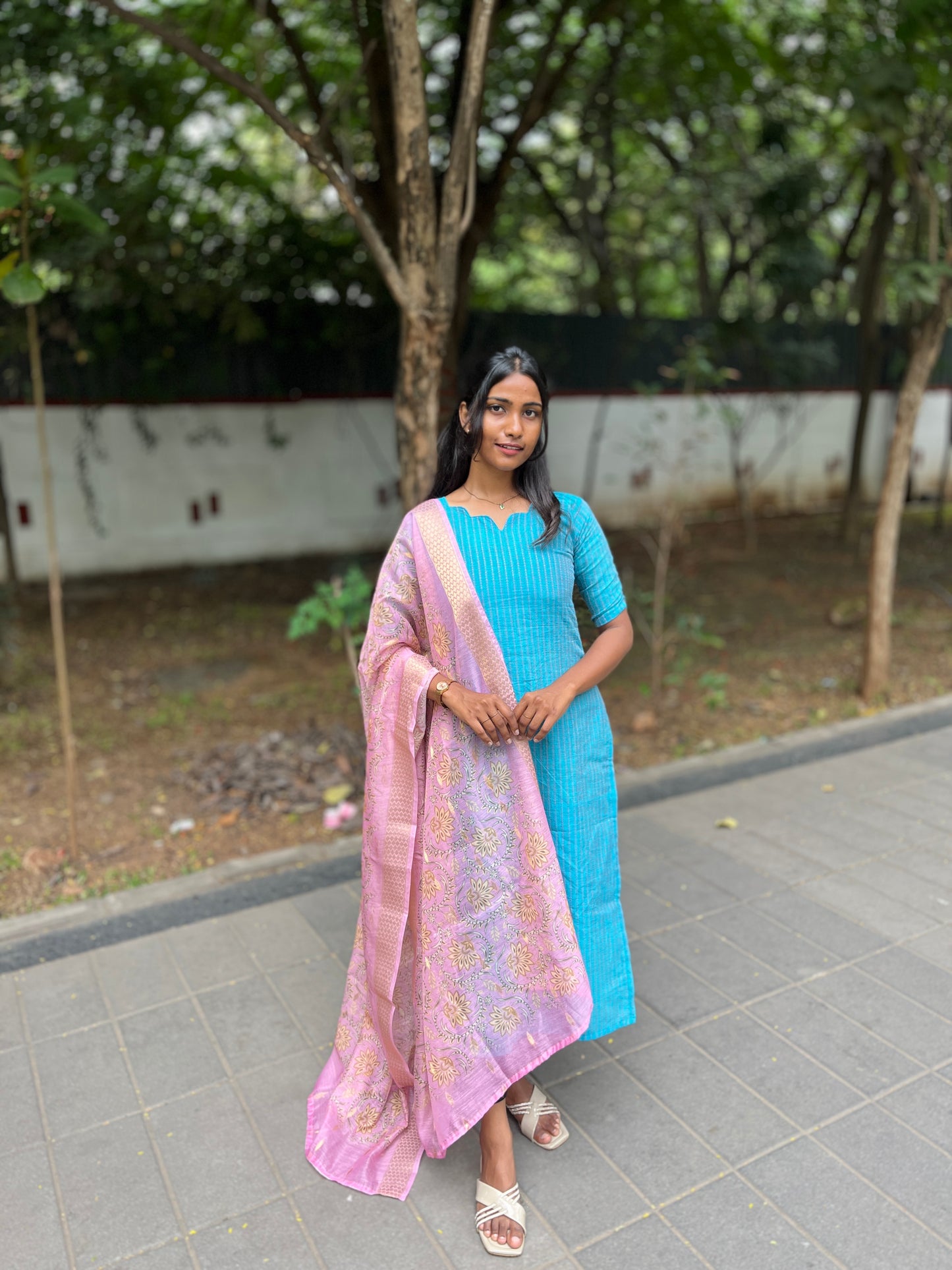 Handloom cotton kurti with chanderi dupatta