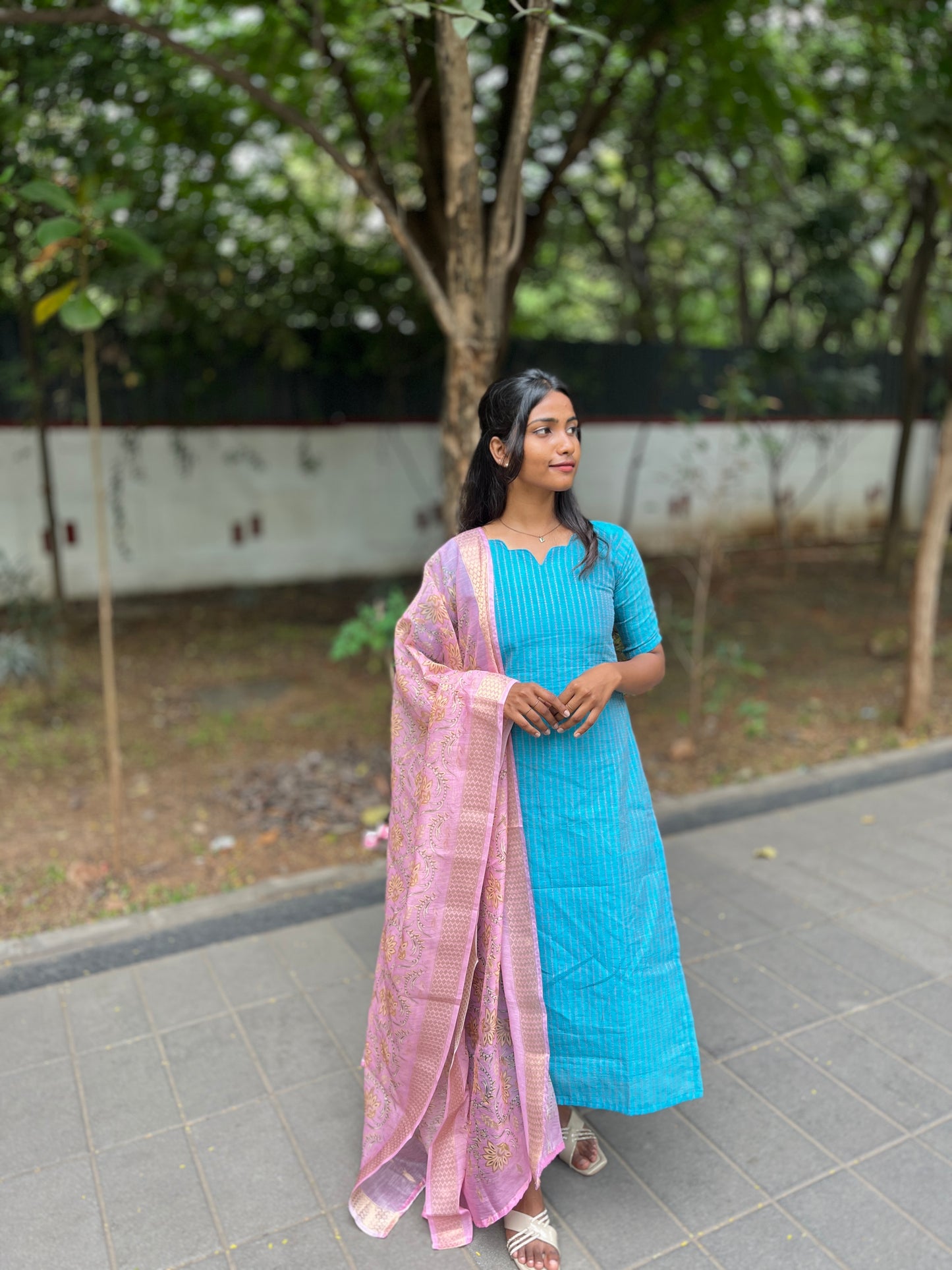 Handloom cotton kurti with chanderi dupatta