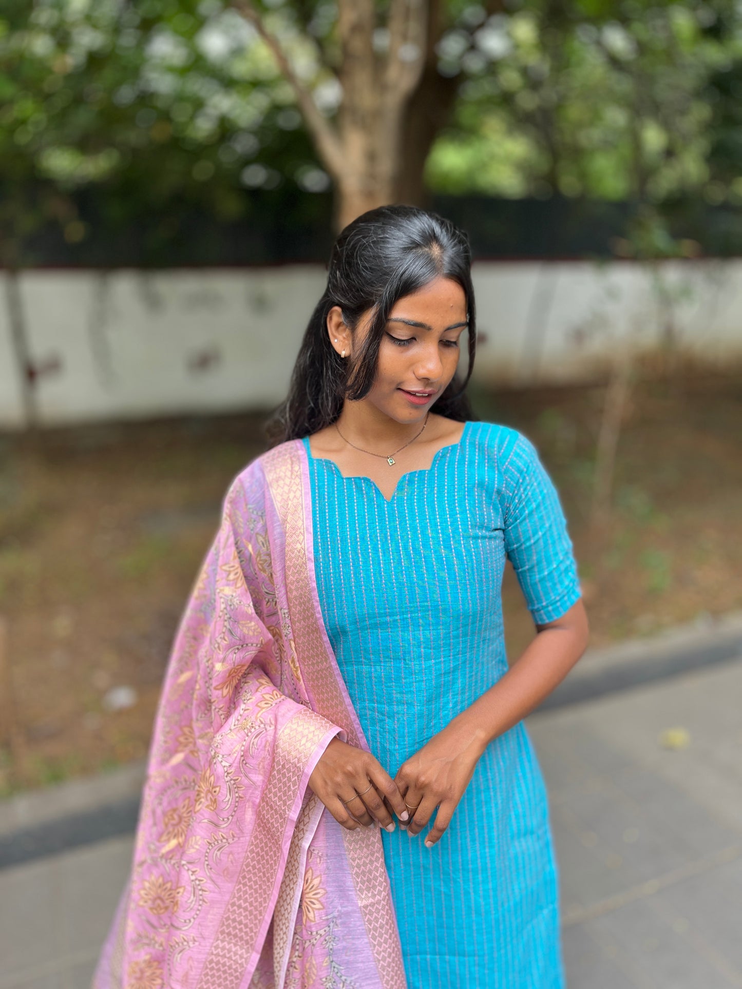 Handloom cotton kurti with chanderi dupatta