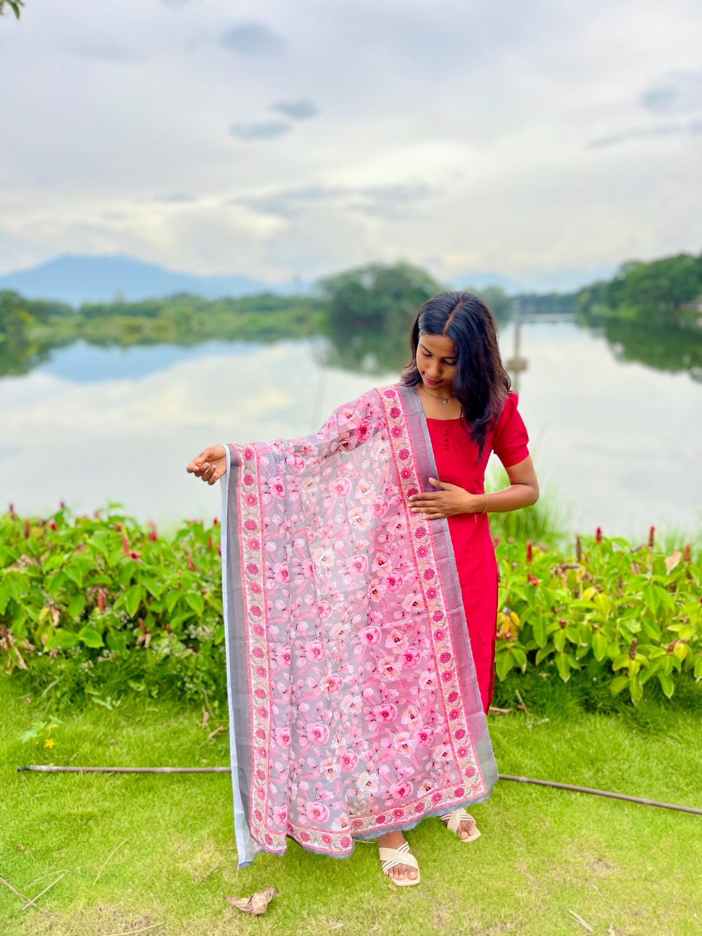 Raw silk kurti set with kota dupatta