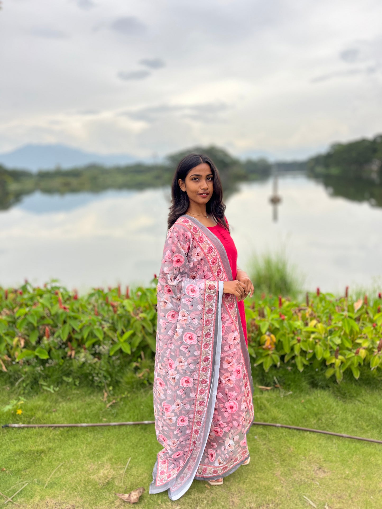 Raw silk kurti set with kota dupatta
