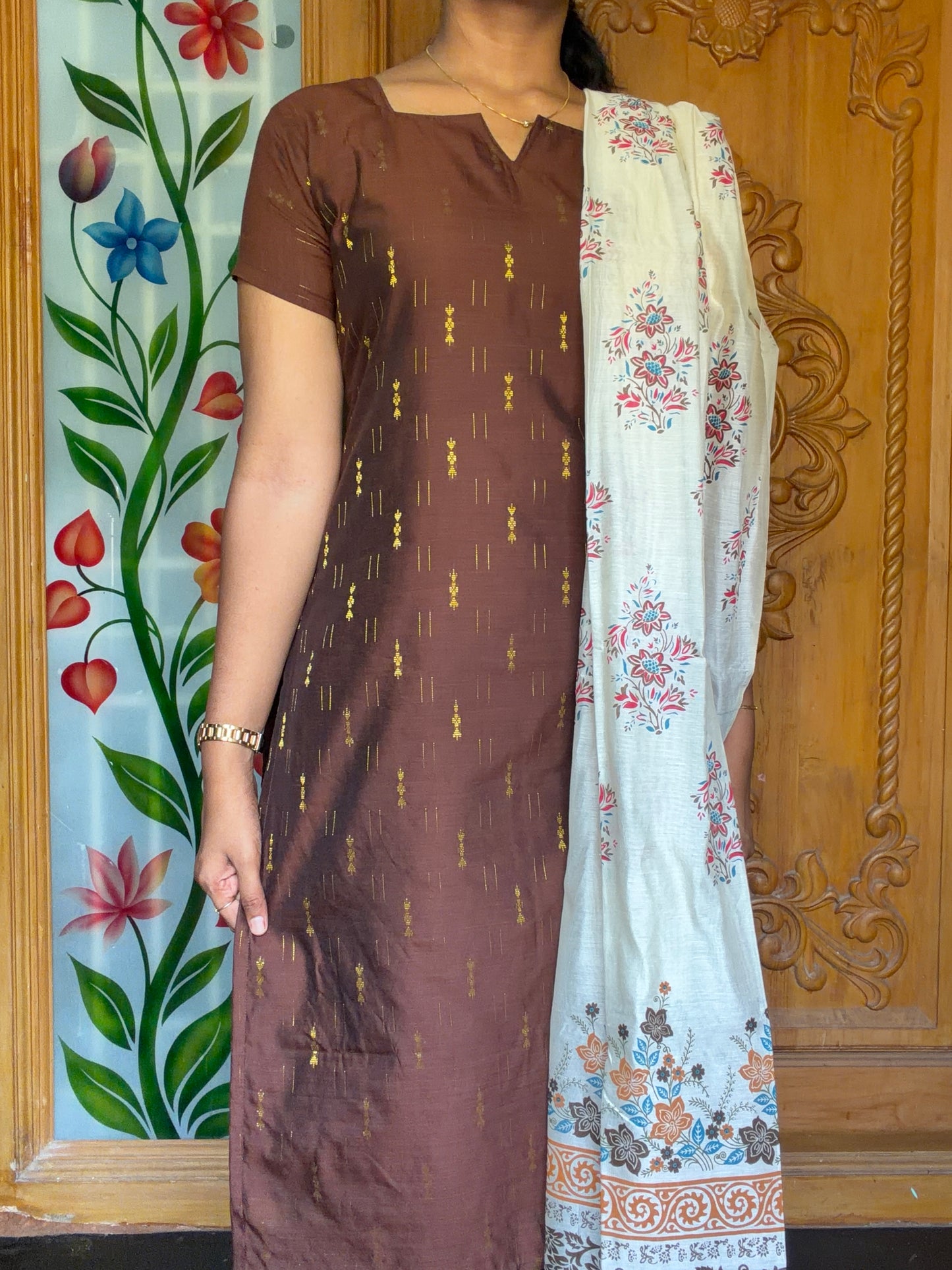 Premium Raw Silk Kurti set with floral printed dupatta
