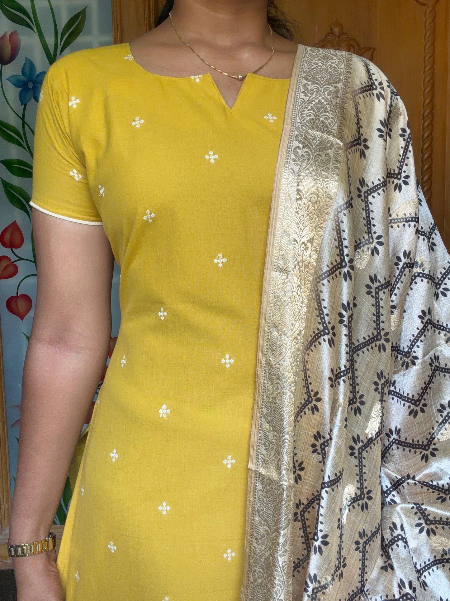 Handloom Cotton kurti with soft silk dupatta