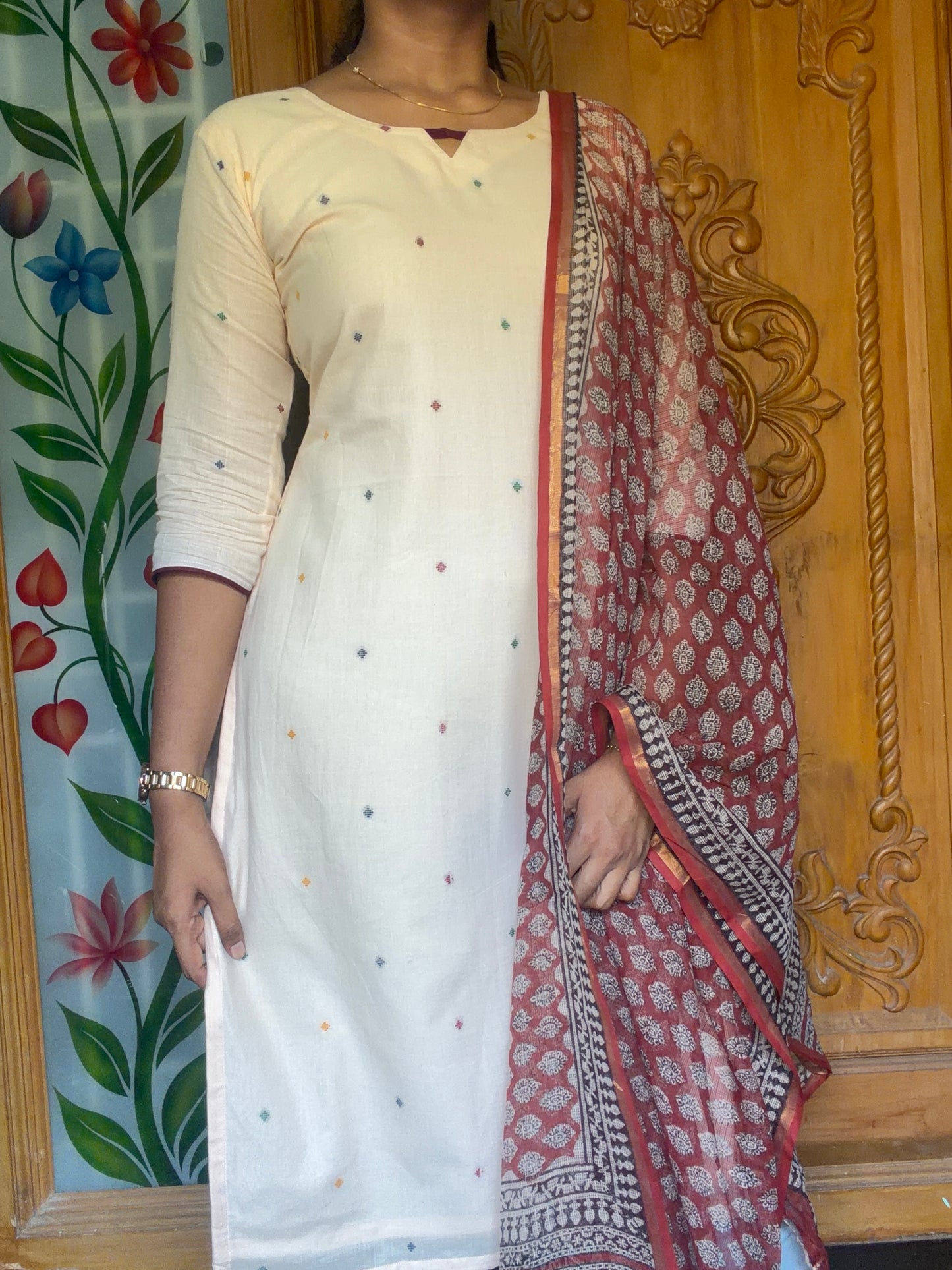 Handloom Cotton kurti with Kota dupatta