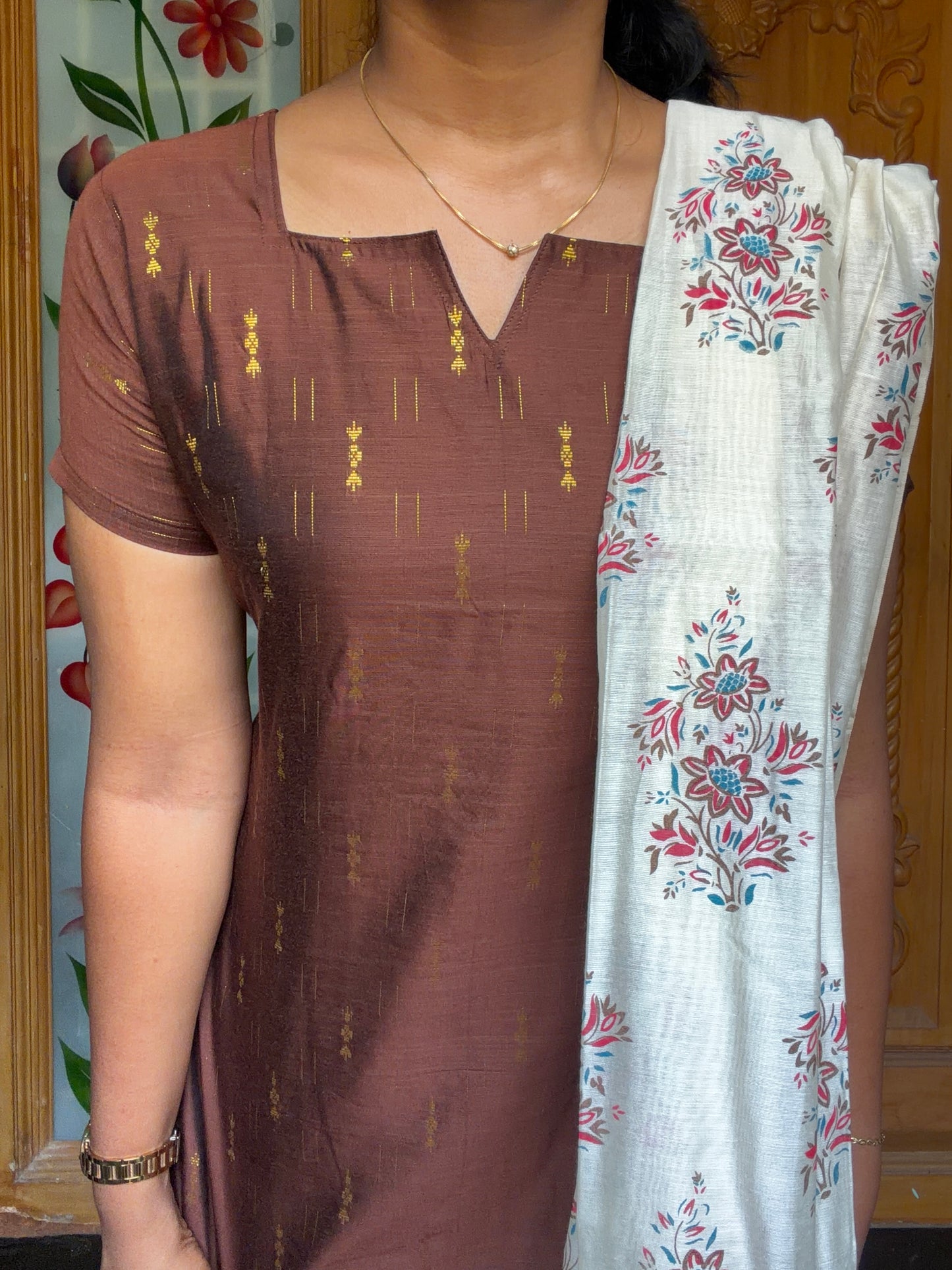Premium Raw Silk Kurti set with floral printed dupatta