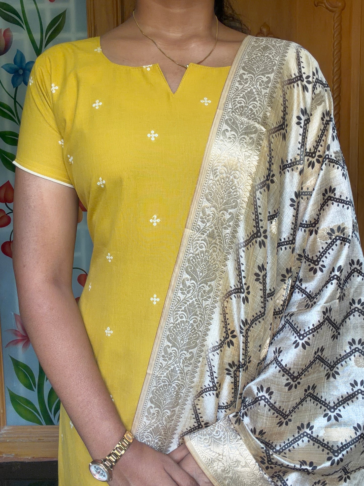 Handloom Cotton kurti with soft silk dupatta