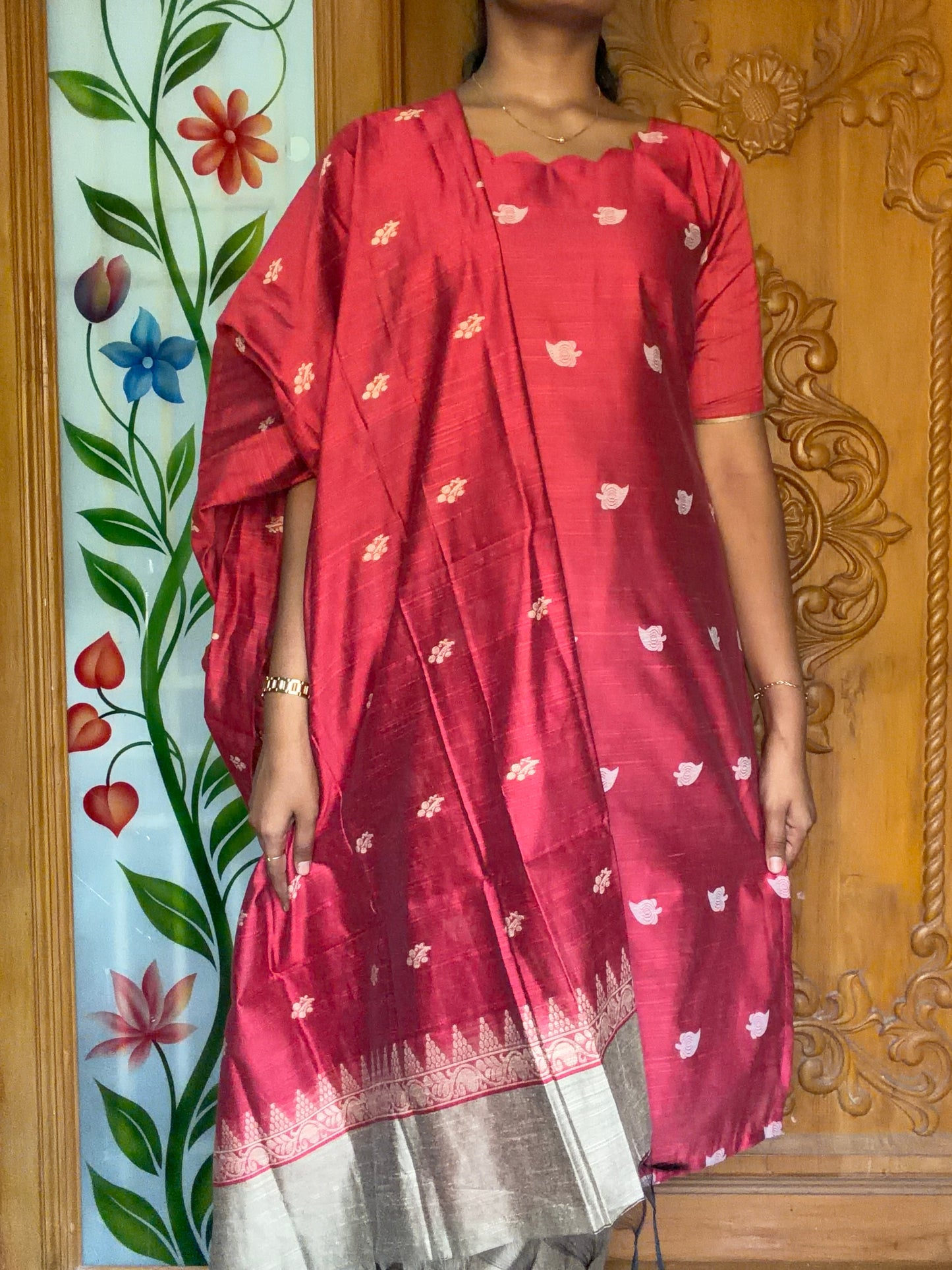 Raw silk kurti set with dupatta (3pcs)