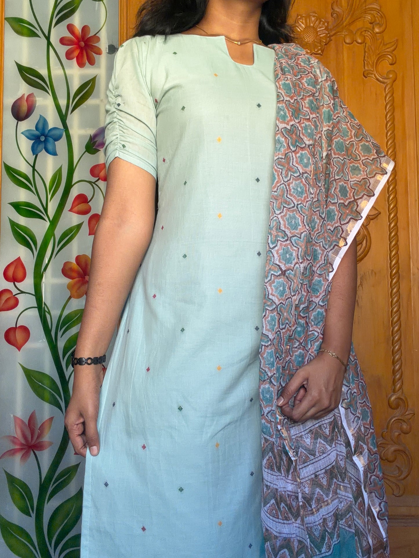 Soft cotton Kurti with Kota dupatta