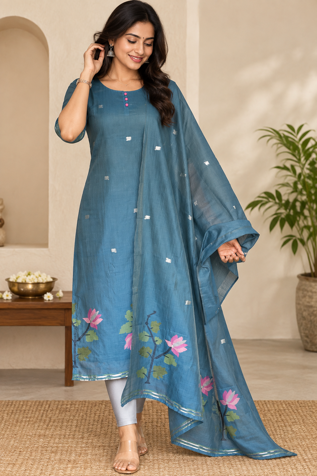 Lotus muse - premium Jamdani kurti with dupatta