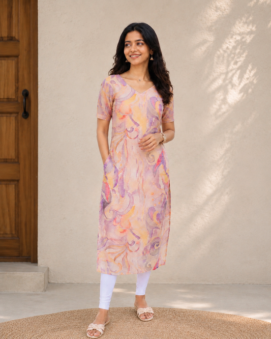 Linen zari kurti (with lining)