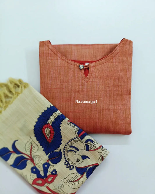 Khadi cotton kurti with kalamkari duppata