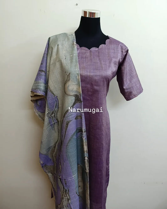 Khadi cotton kurti with marble printed dupatta( pre - order)