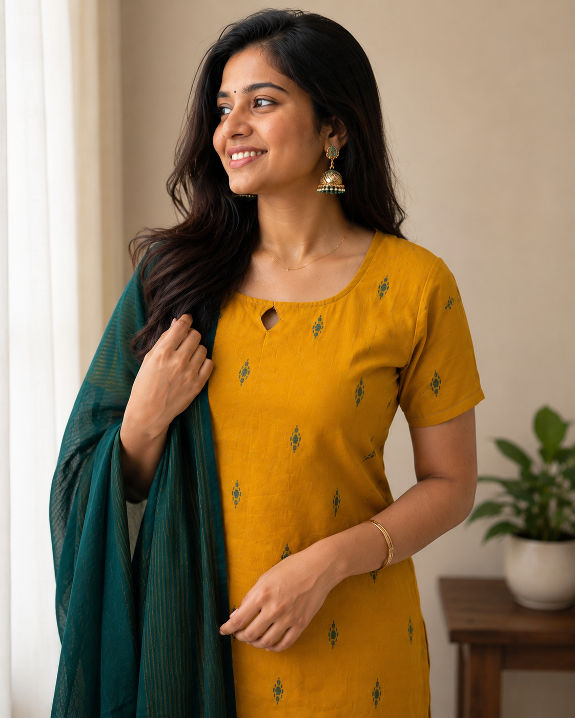 Mustard Meadow - Handloom cotton kurti with dupatta