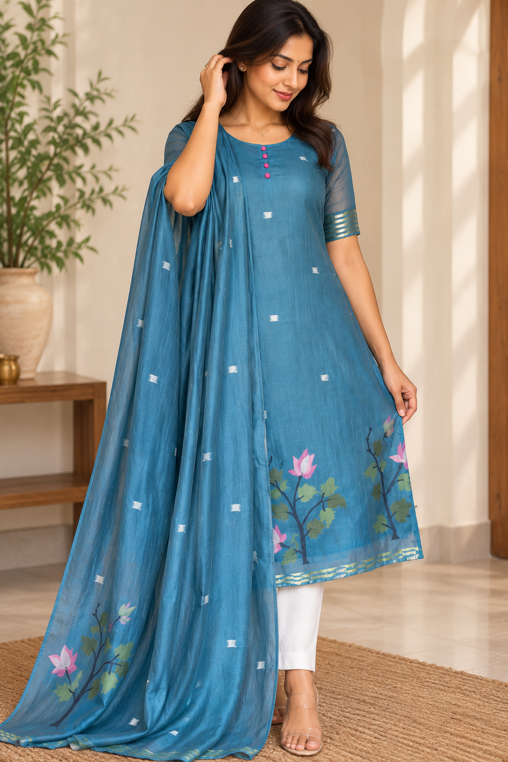 Lotus muse - premium Jamdani kurti with dupatta