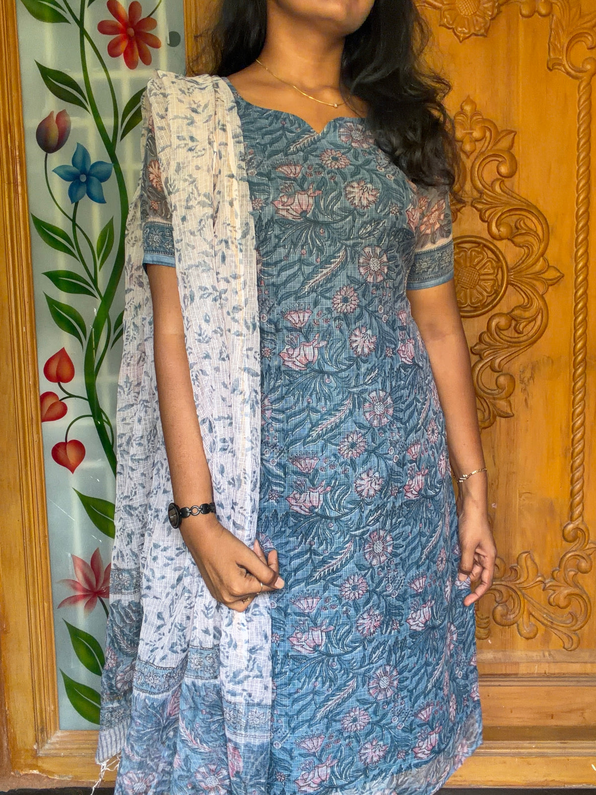 Blue Blossom - Pure Kota Doria 3pcs