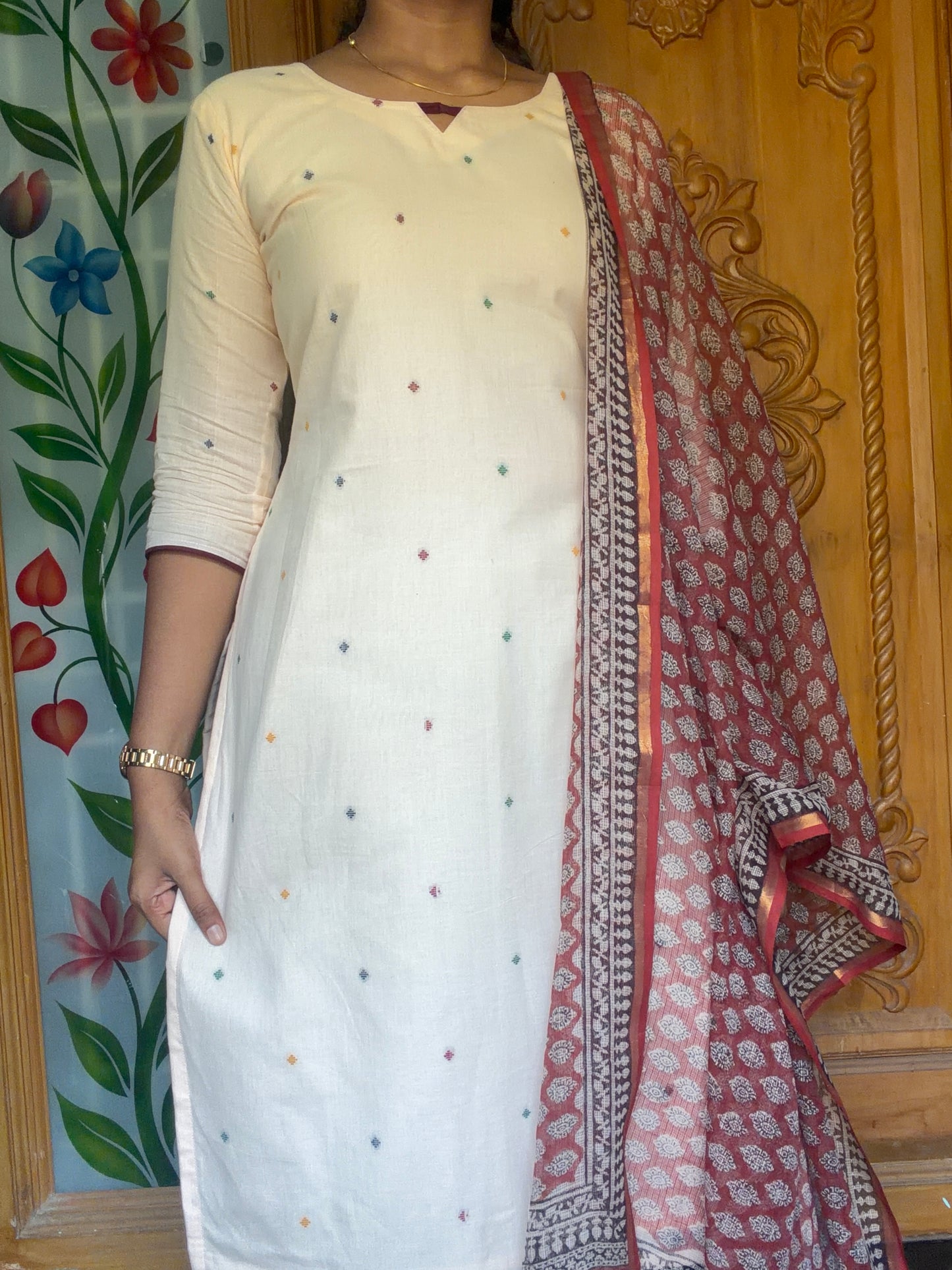 Handloom Cotton kurti with Kota dupatta