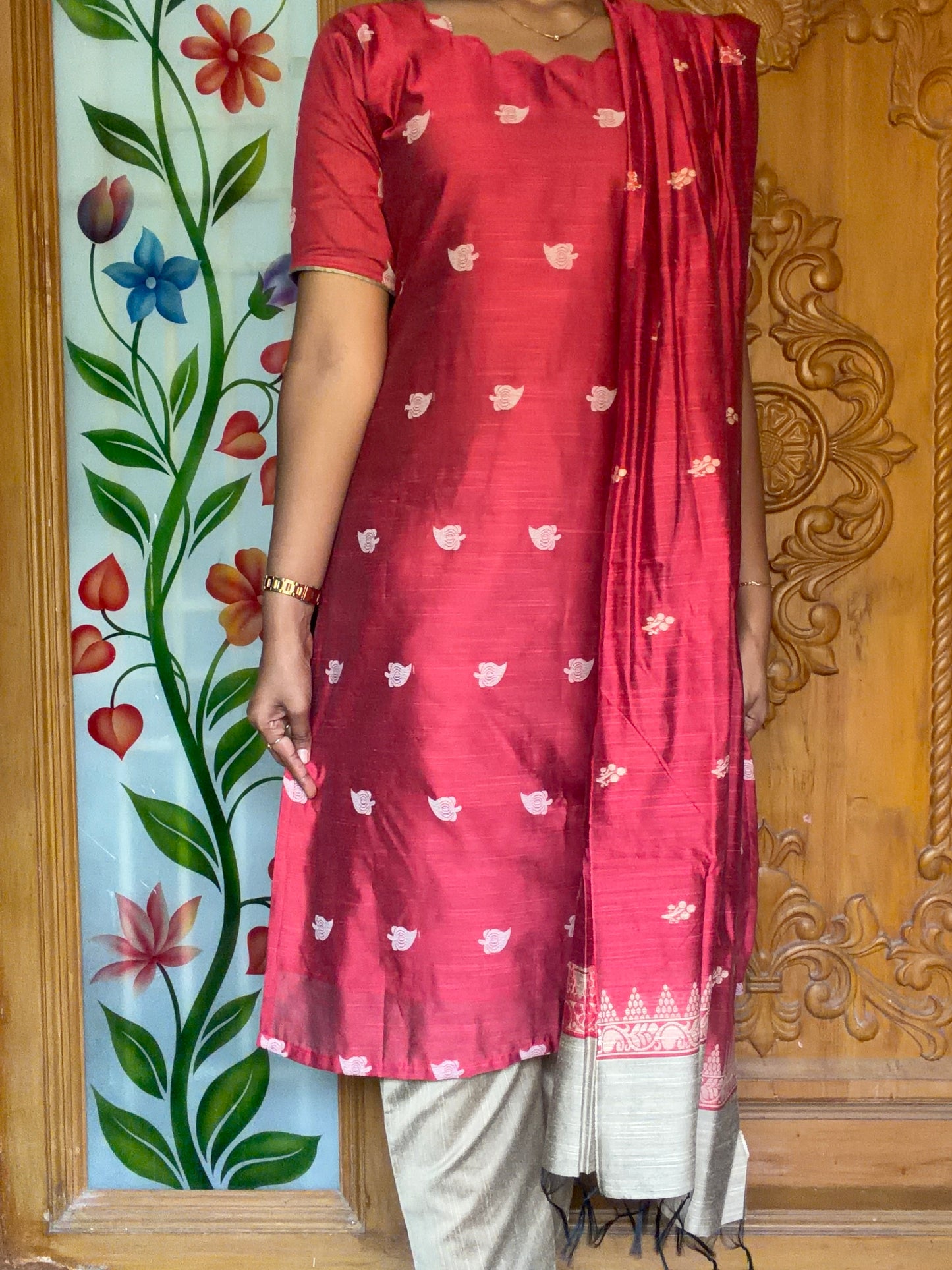 Raw silk kurti set with dupatta (3pcs)
