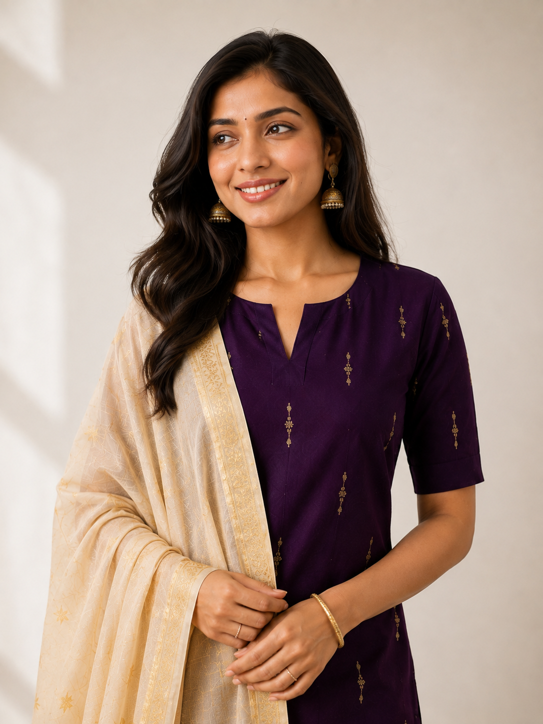 Madhura Plum - Raw silk kurti with Banarasi Chanderi dupatta