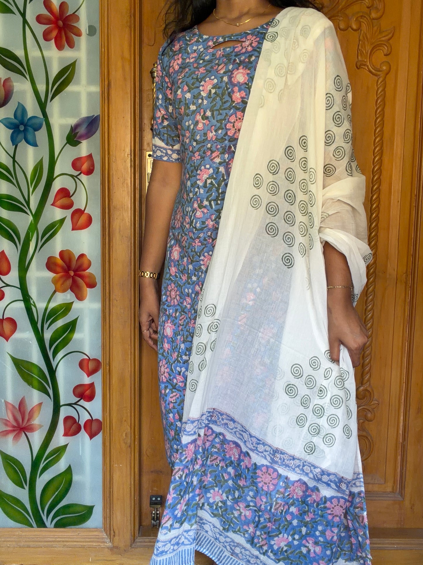 Meghna blue – Handblock Cotton (3 piece Set)