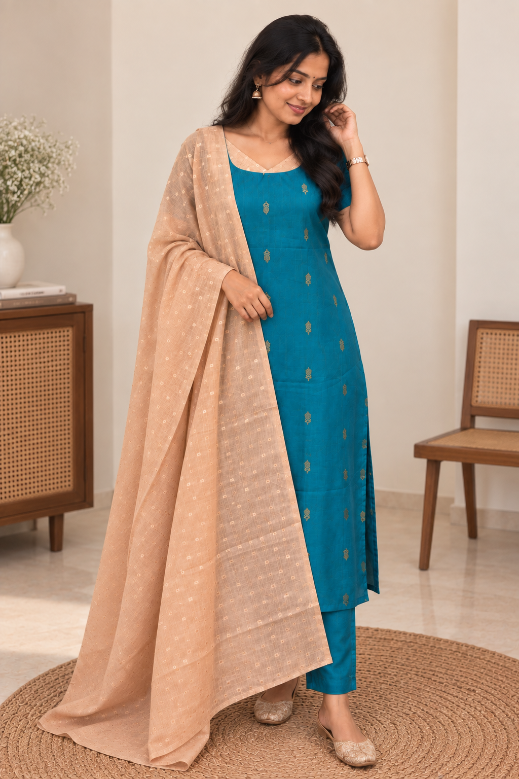 Ocean Petal - Chanderi kurti with dupatta
