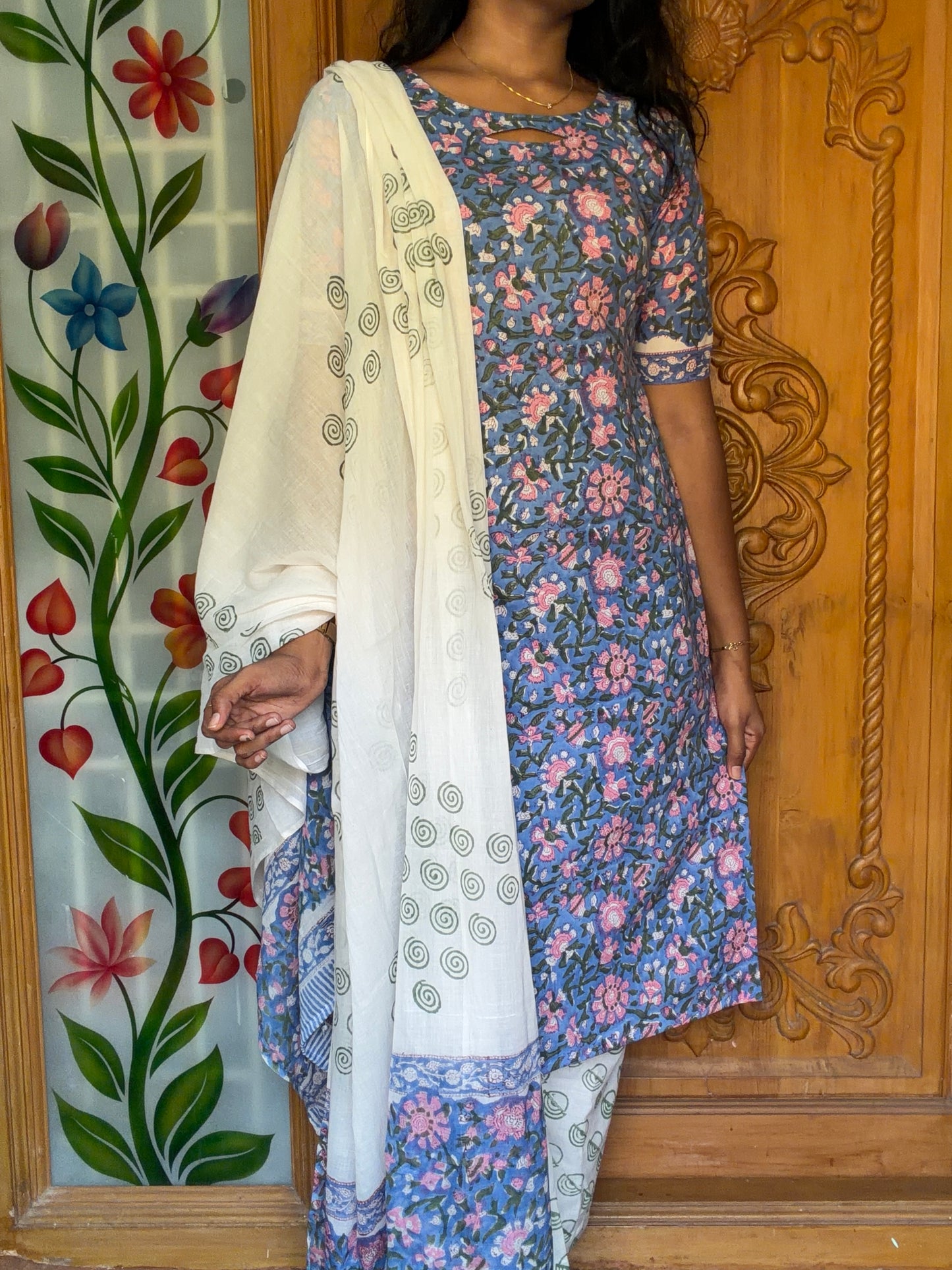 Meghna blue – Handblock Cotton (3 piece Set)