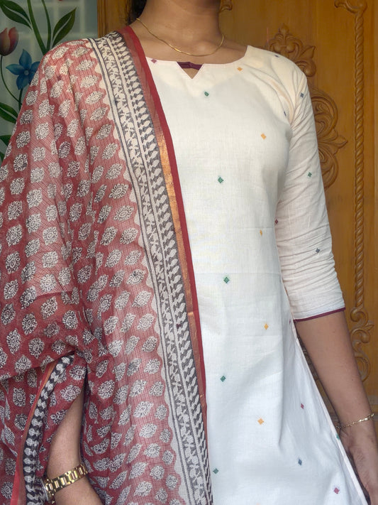 Handloom Cotton kurti with Kota dupatta