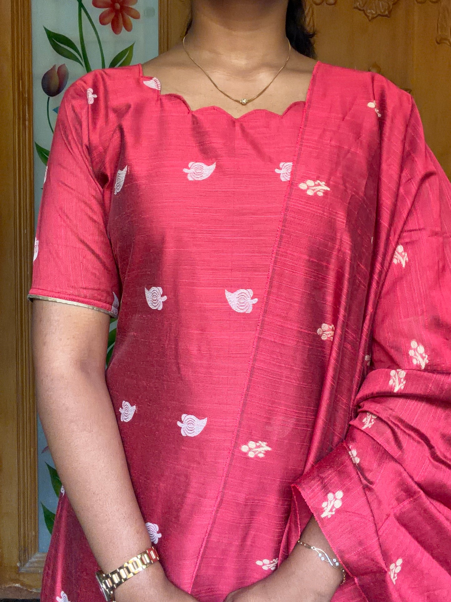 Raw silk kurti set with dupatta (3pcs)