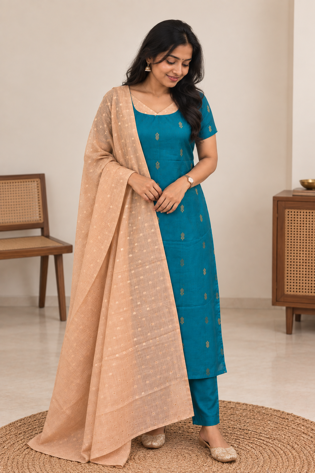 Ocean Petal - Chanderi kurti with dupatta
