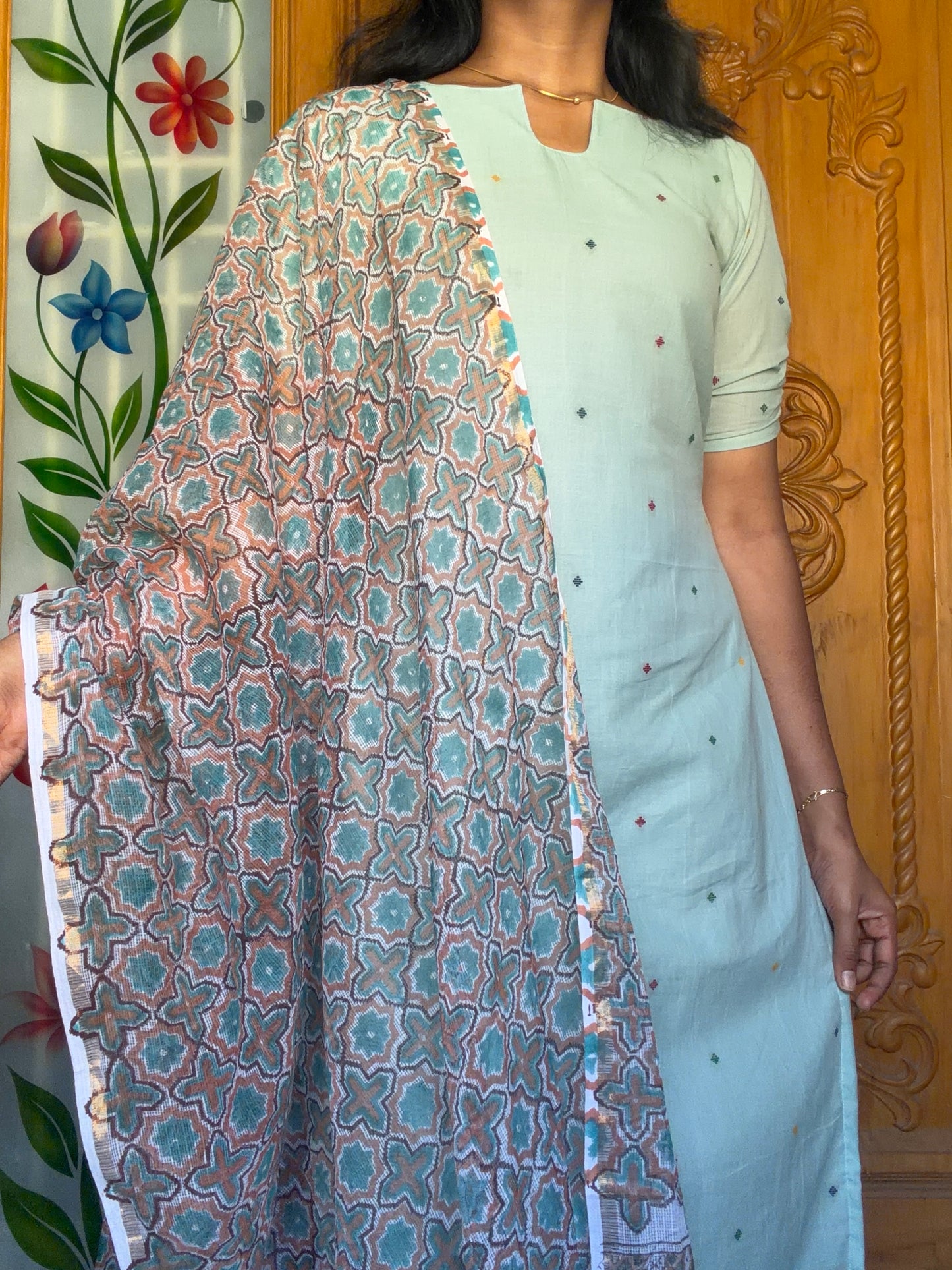 Soft cotton Kurti with Kota dupatta