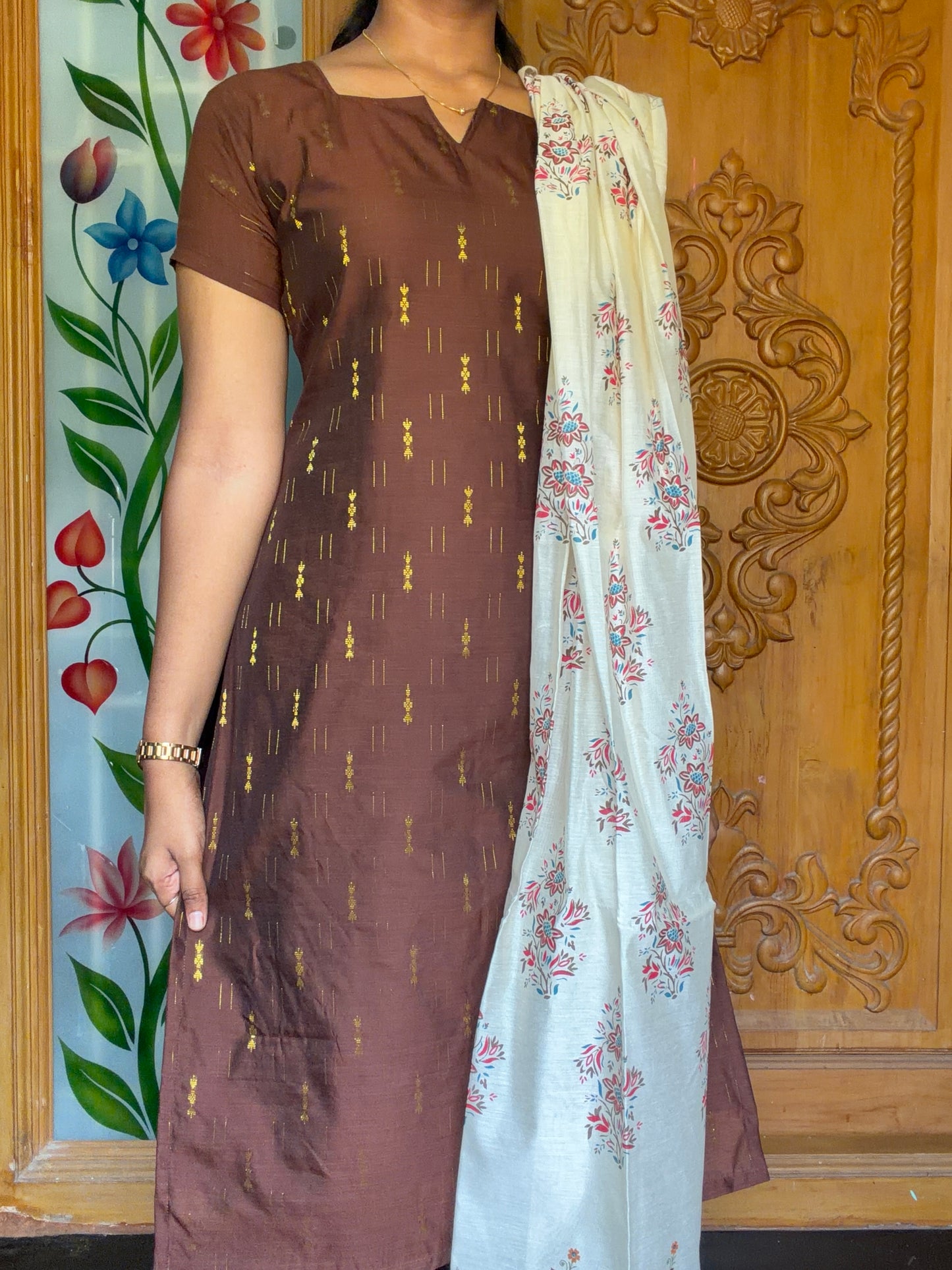 Premium Raw Silk Kurti set with floral printed dupatta
