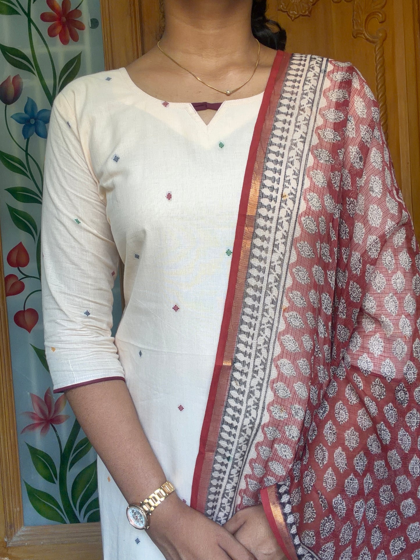 Handloom Cotton kurti with Kota dupatta
