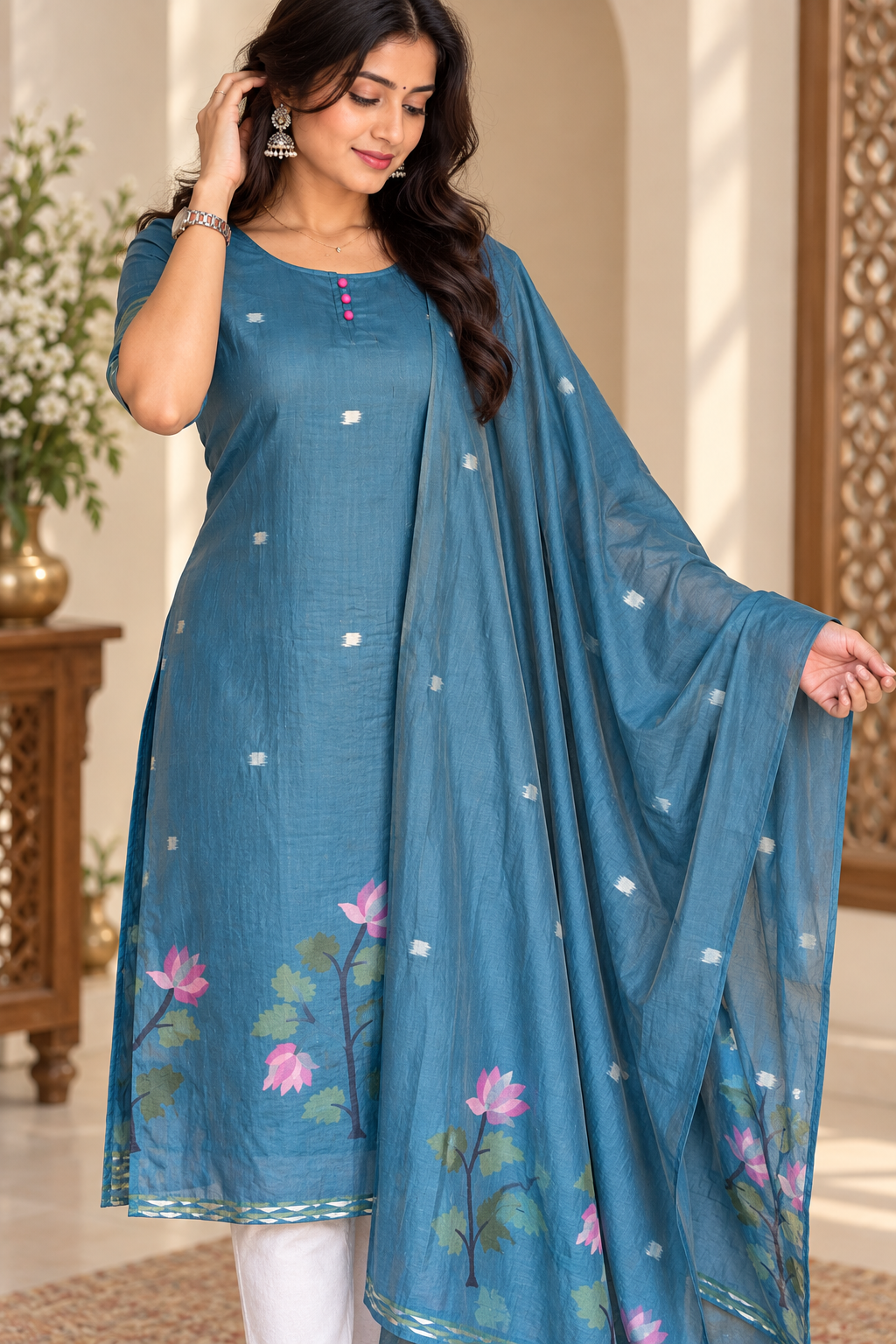 Lotus muse - premium Jamdani kurti with dupatta