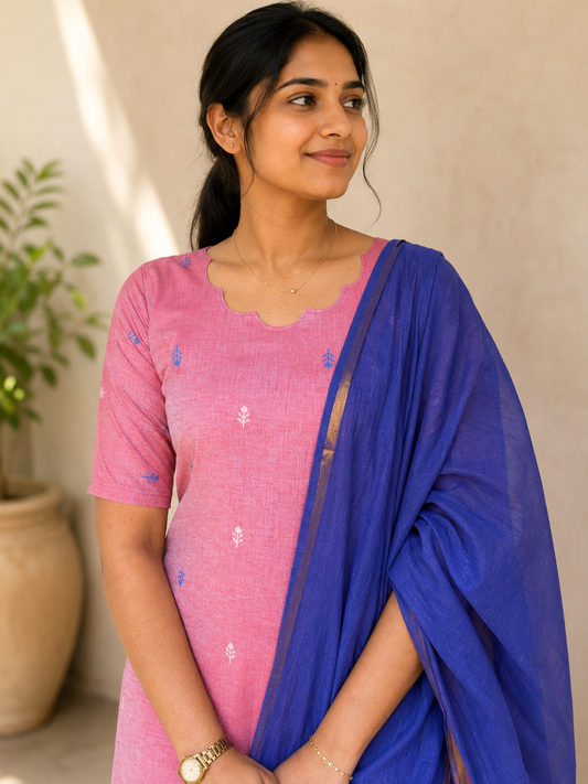 Roseberry - Handloom cotton kurti with shawl