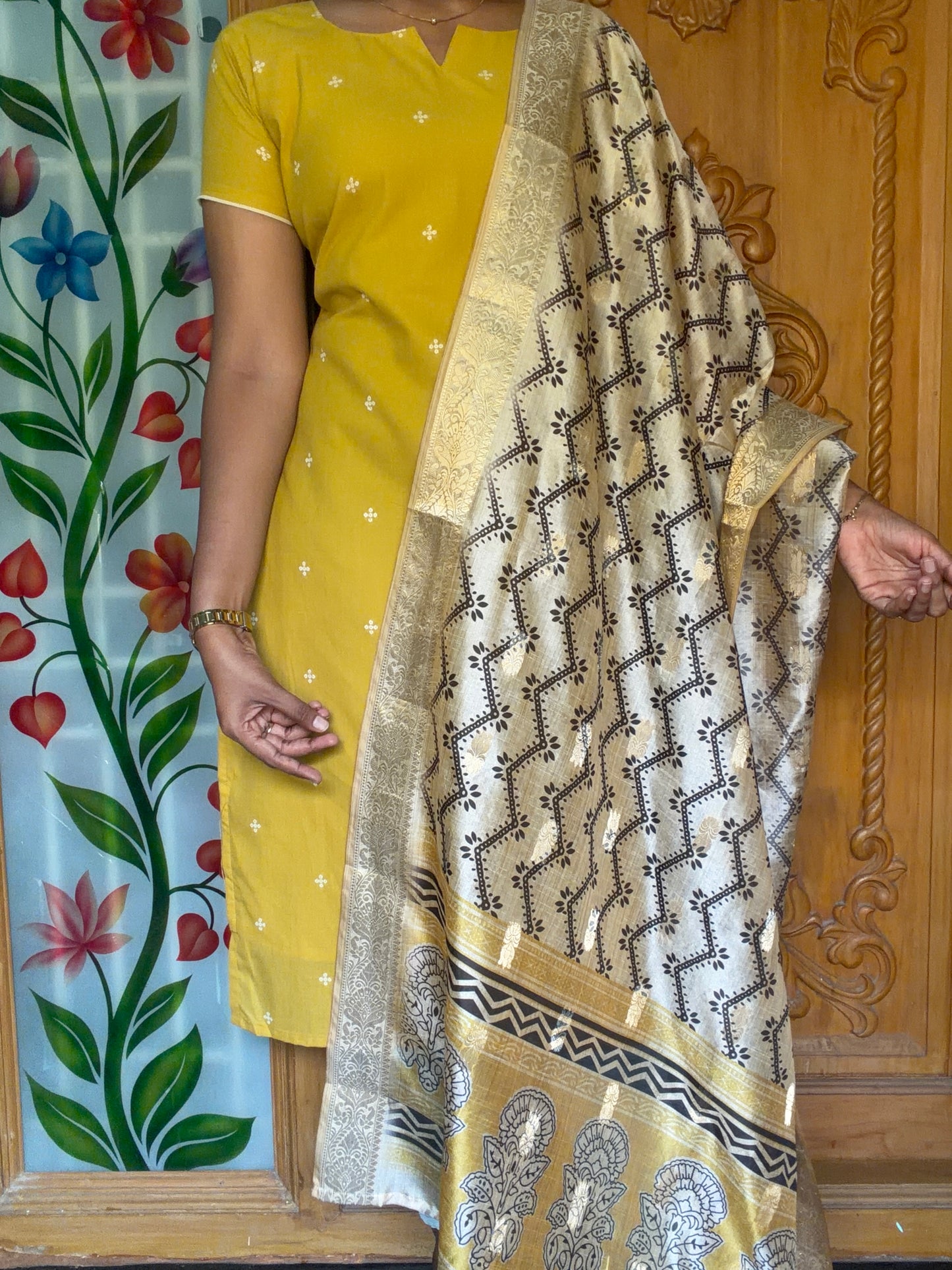 Handloom Cotton kurti with soft silk dupatta