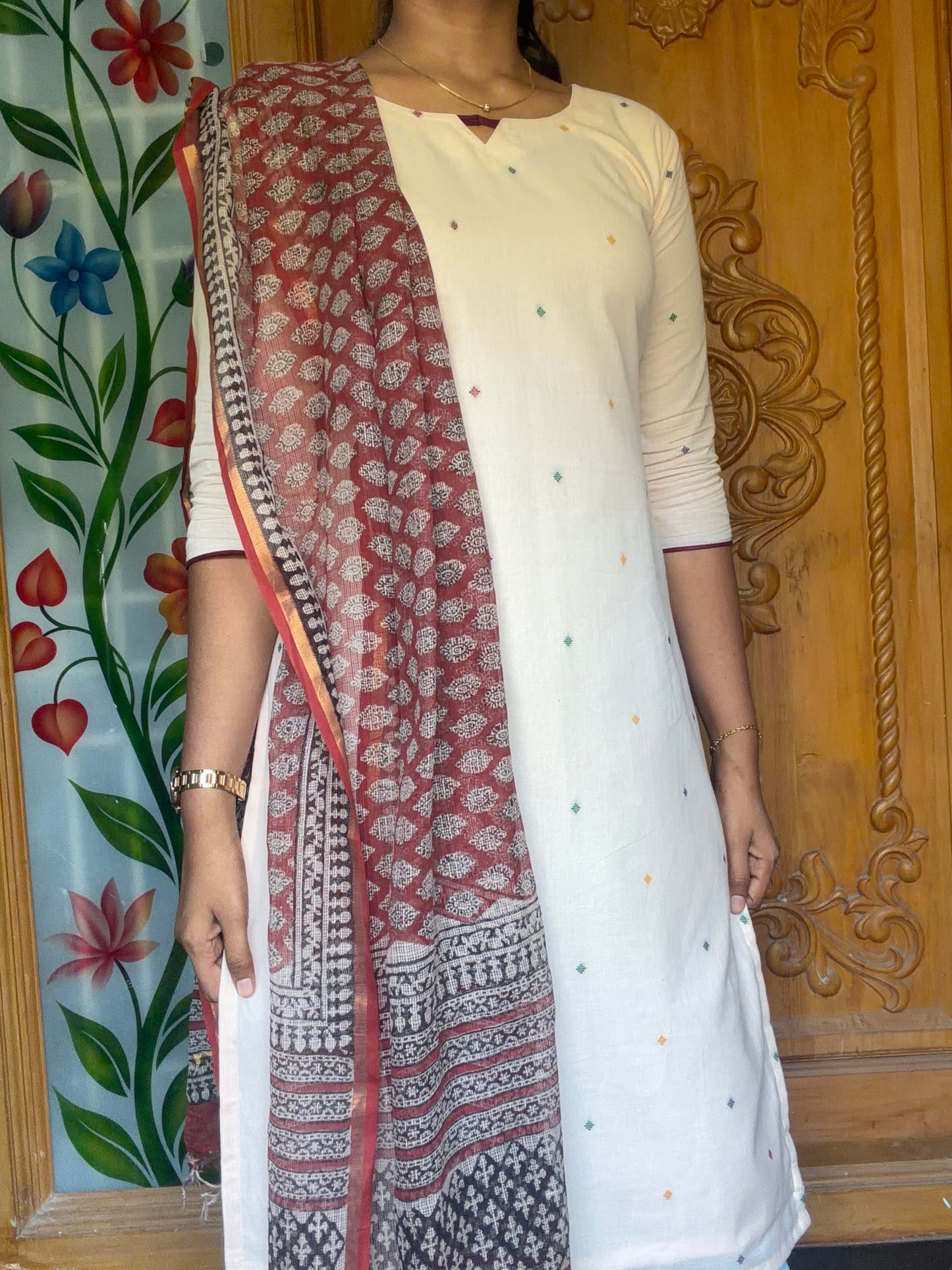 Handloom Cotton kurti with Kota dupatta
