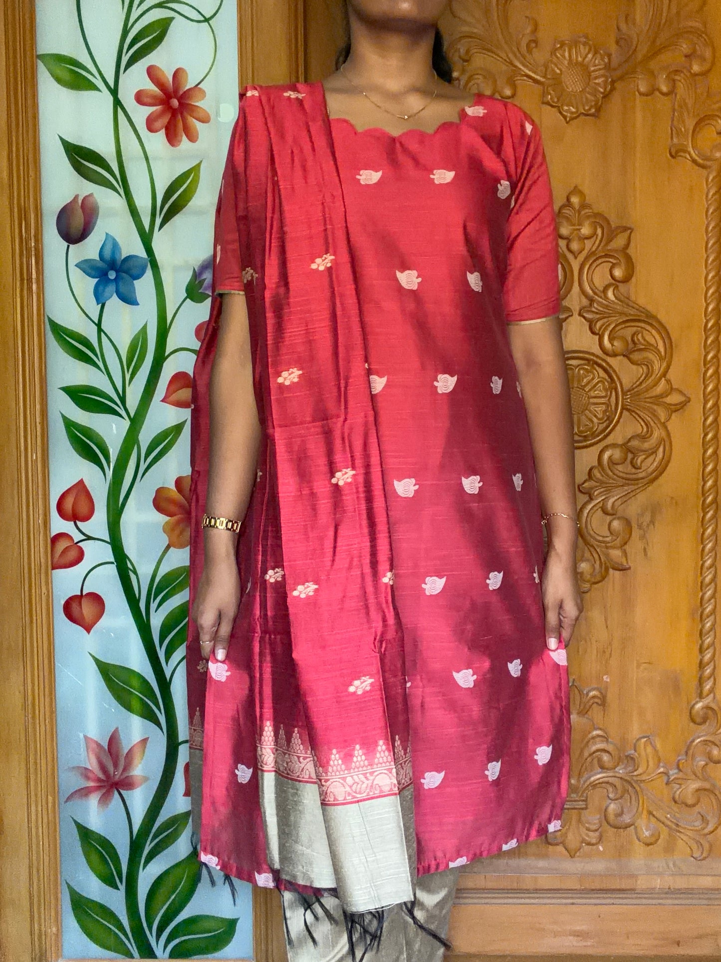 Raw silk kurti set with dupatta (3pcs)